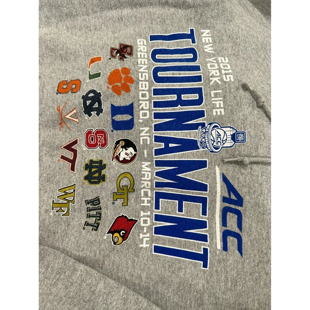 Champion ACC Tournament 2015 Basketball NC Mens Gray Hoodie Sweatshirt Size M‎